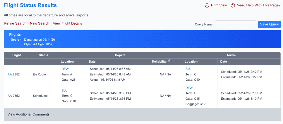 Flight status details preview